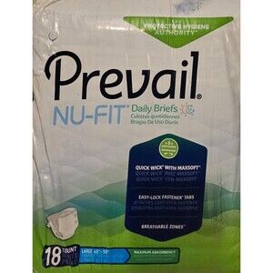 Prevail Nu-Fit Daily Briefs Large 45"-58" 18 Count Maximum Absorbency New